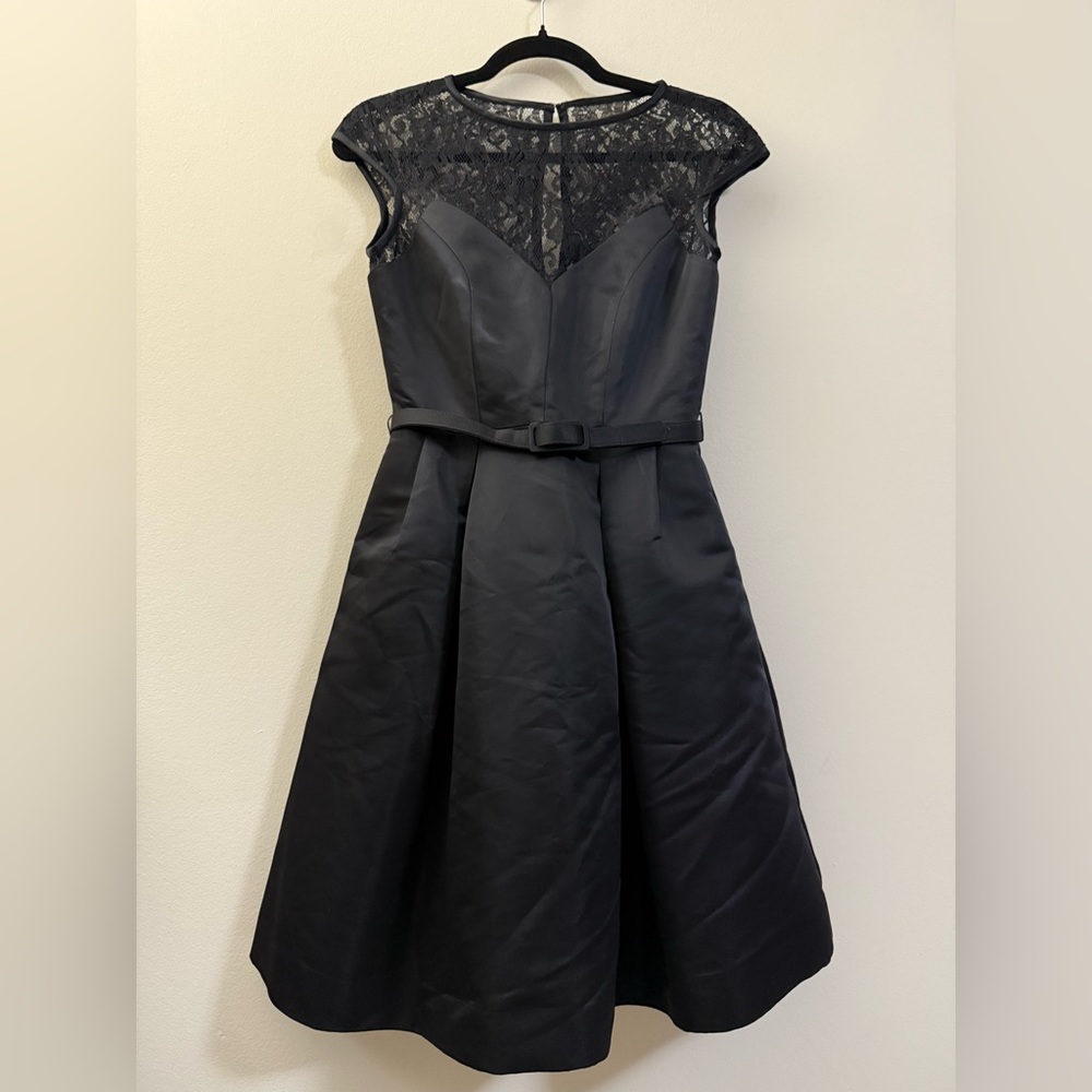 Theia Satin Black Lace Cap Sleeve Mini‎ Dress - 2
